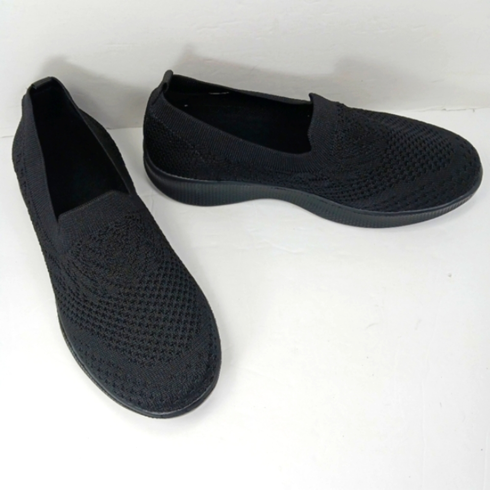 TEMU NWOT Black Lightweight Patterned Mesh Microfiber Slip On Shoes Run …
